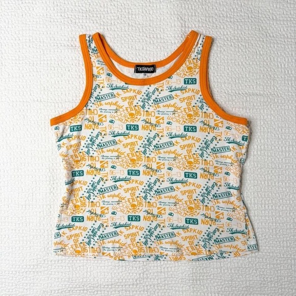 Tk Sapkid Tops - Tk Sapkid orange/blue aop graphic tank from japan